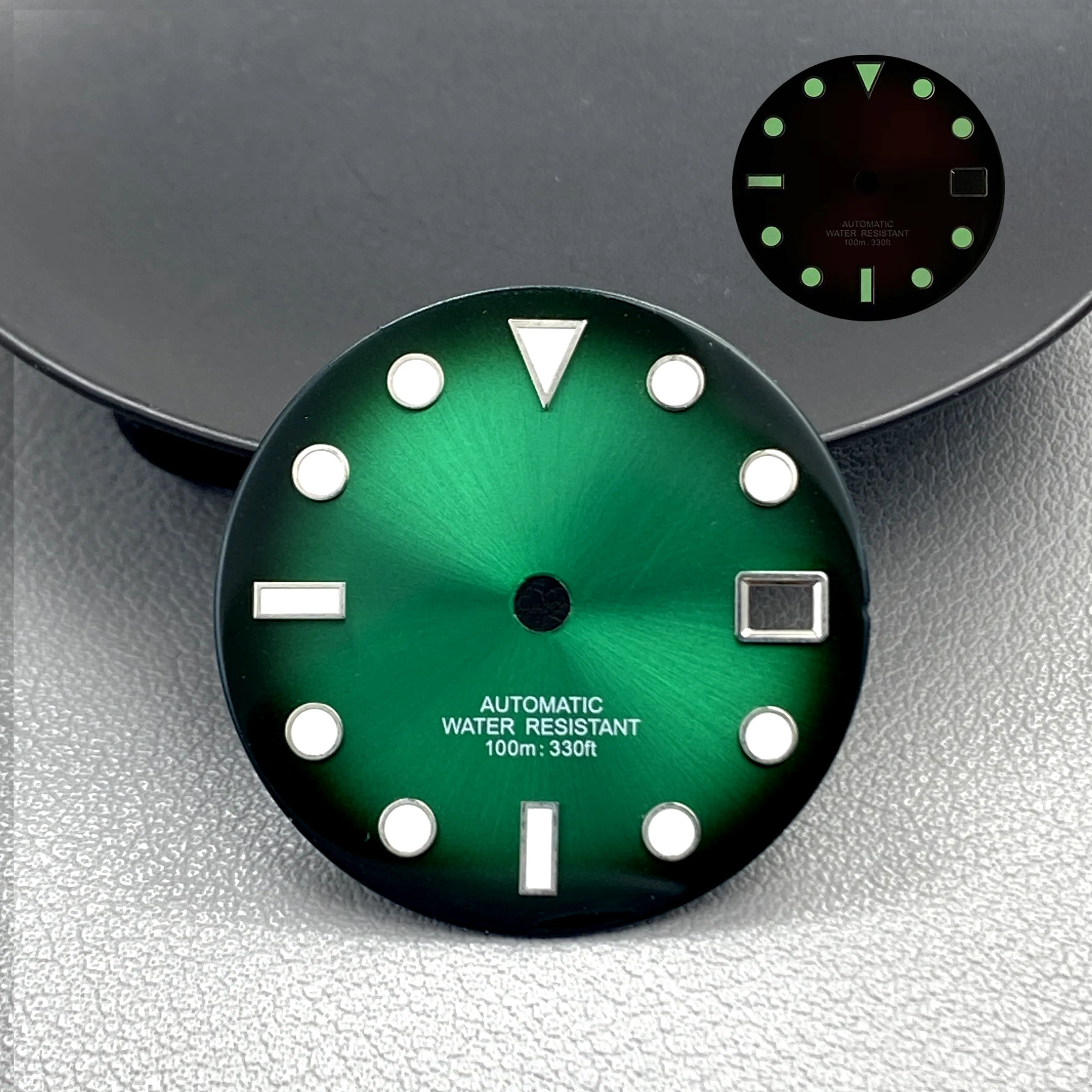 Gradient Red/Blue/Green Watch Dial with Green Luminous Accents