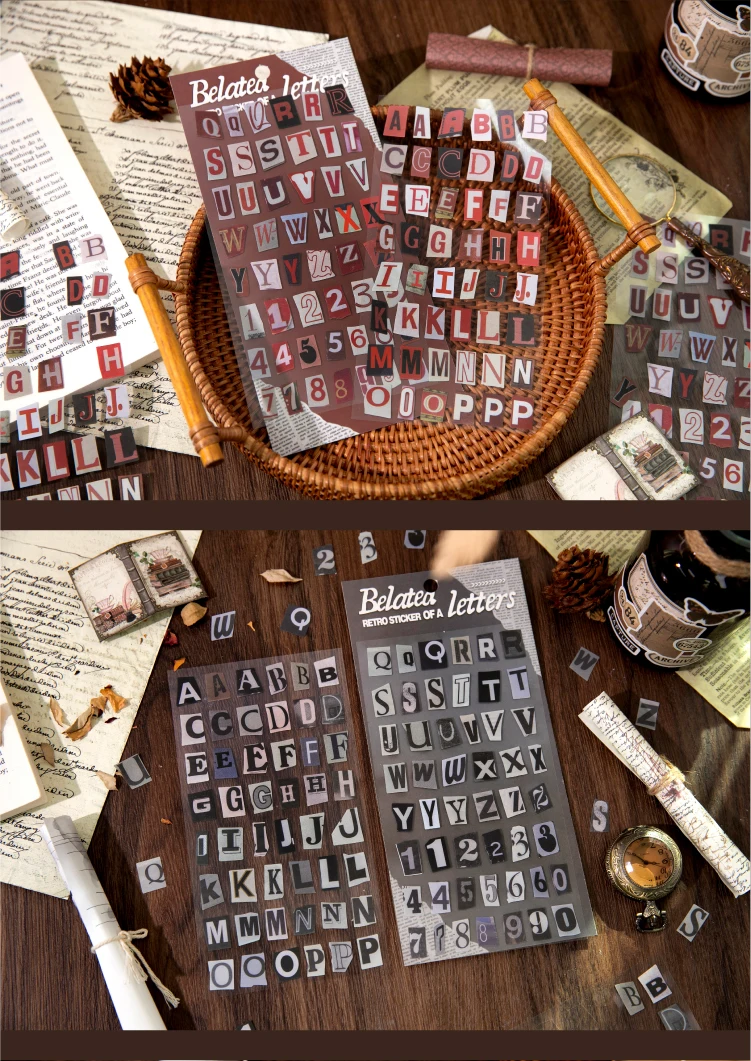 2 Blatt Vintage kreative englische Alphabet-Aufkleber-Set, dekoratives Scrapbooking-Tagebuch, Album, handgefertigtes Junk-Tagebuch-Zubehör – Detail 9