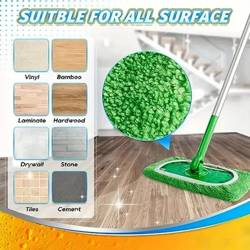 1pcs Wet & Dry Cleaning Cloths Reusable Microfiber Mop Pads Green Furniture Flooring Mop Head Replacement Washable Rag Towel