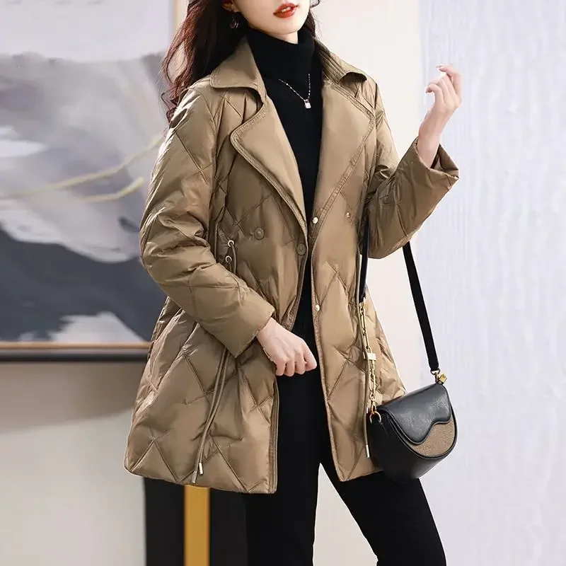 

Windbreaker Overcoat Thick Padding Trench Female Coats Black Long Women's Jacket Parka Quilted Padded Winter Vintage Outerwear
