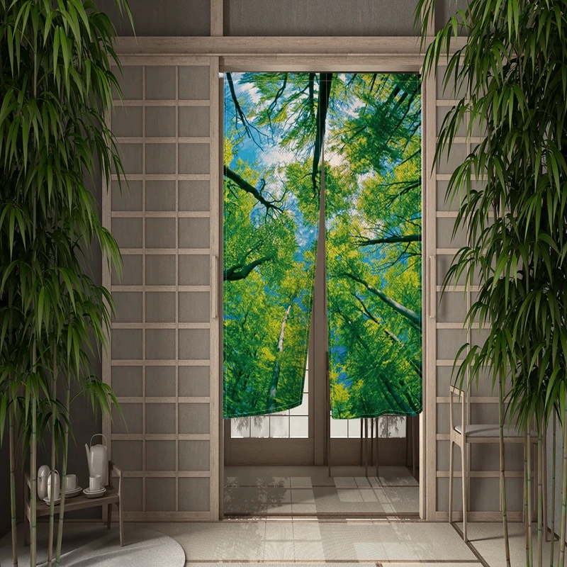 

Nature Green Leaves Doorway Door Curatin Plant Forest Tree Partition Curtain Boho Kitchen Bedroom Door Decoration Half Curtain