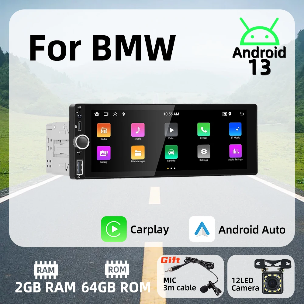 

Carplay Android Auto Android Car Multimedia 1 Din Radio for BMW 6.86" Screen Stereo Head Unit Autoradio GPS Navigation BT Wifi