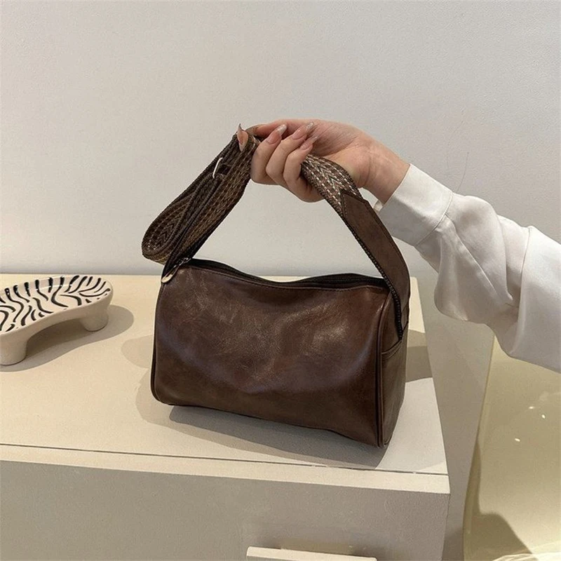 Vintage PU Leather Boston Crossbody Bag Women Small Handbag and Purse Fashion Designer Female Casual Travel Pillow Shoulder Bag