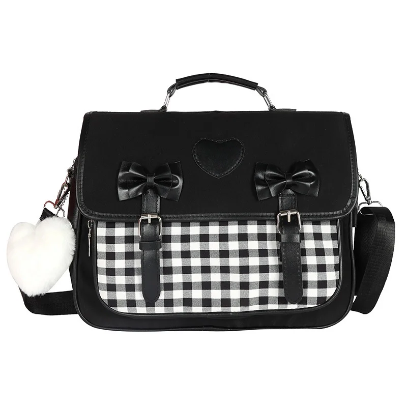 Japanese Backpack Bow Messenger Bag Student Checkerboard  Shoulder Bag For Teenagers Girls Backpack 4