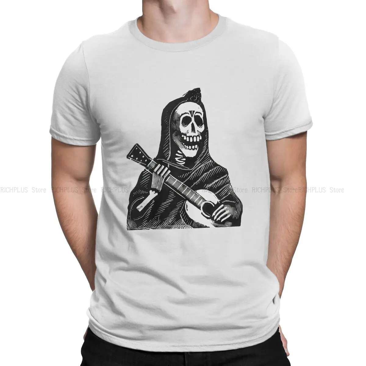 

Guitarist Skeleton Men TShirt Mexico Skull O Neck Tops T Shirt Humor Gift Idea