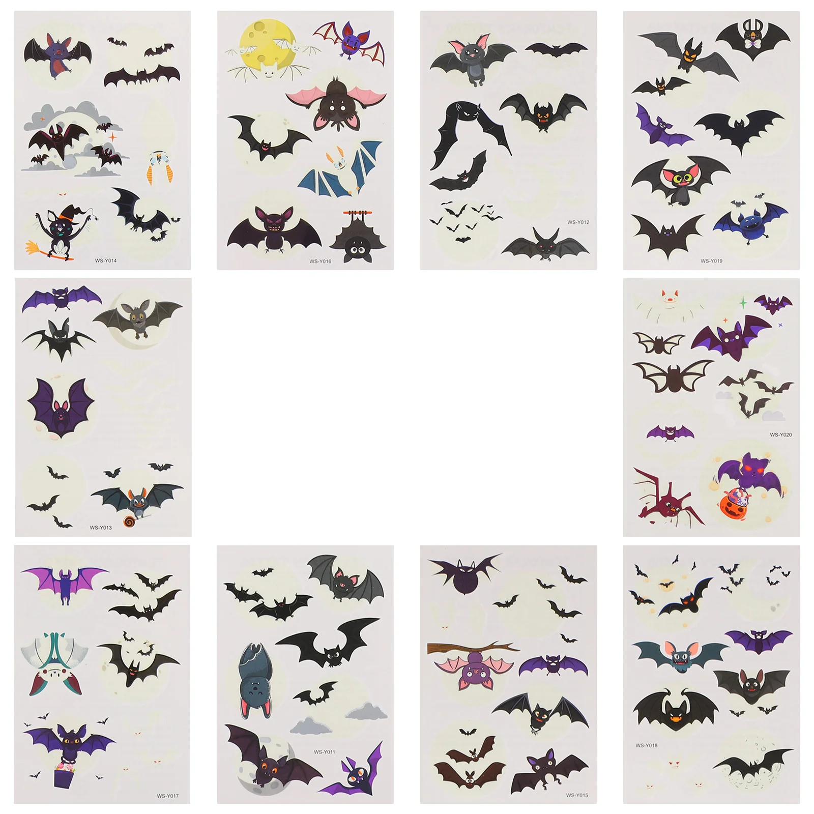 

10 Sheets Shine Halloween Tattoo Costume Stickers Child Scary Tattoos Water Transfer Printing Bat