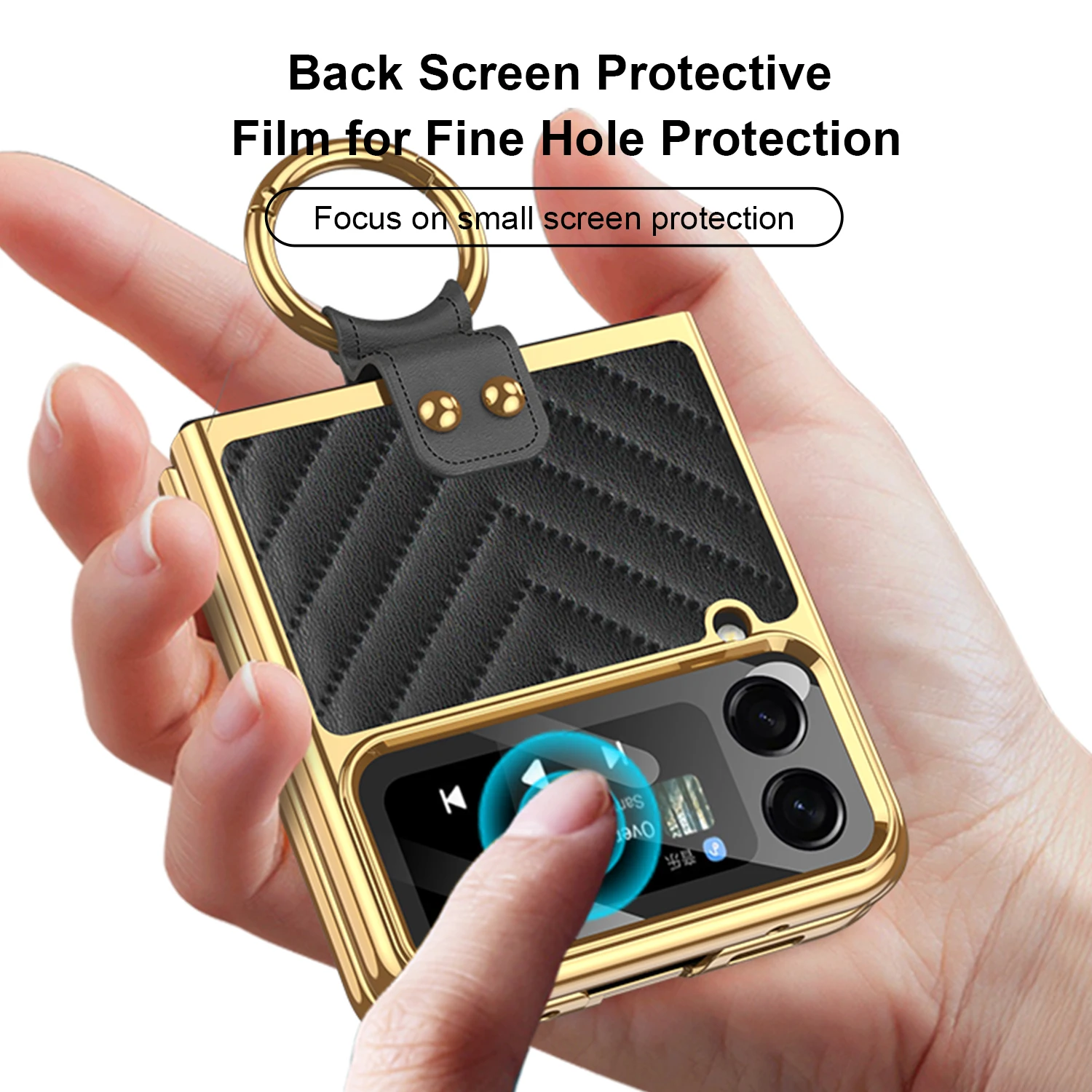 

Luxury Electroplated Frame Ring Holder Leather Screen Tempered Glass Film Phone Cover For Samsung Galaxy Z Flip 4 Case