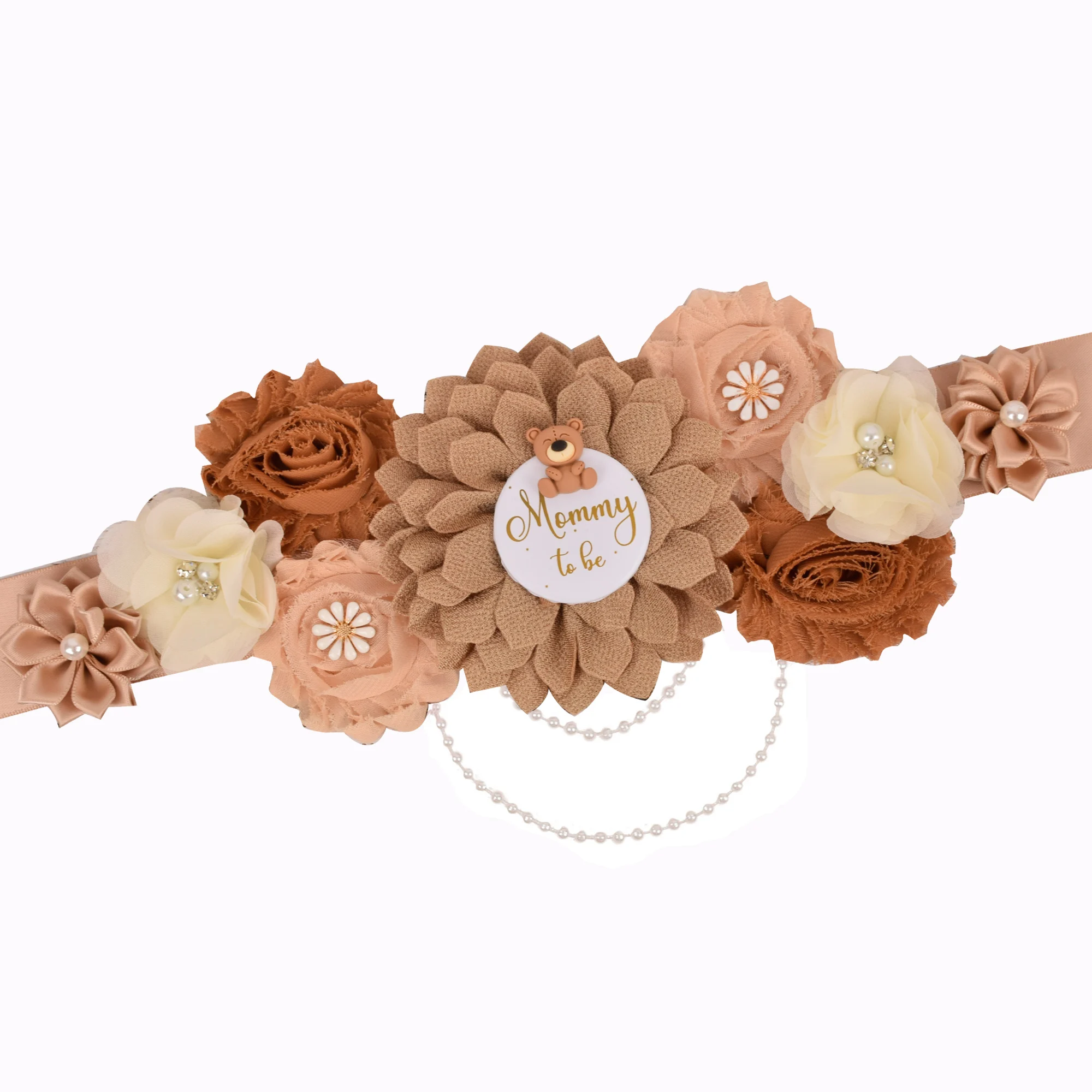 Teddy Bear Maternity Sash Belt Women Brown Bear Flower Sash Pregnancy Belly Belt Photo Props Gift Baby Shower Party maternity support band