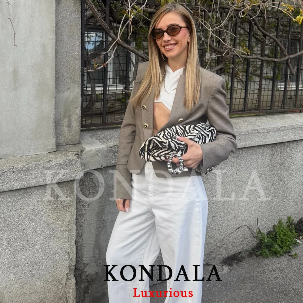 KONDALA Büro-Damen Schicker Grauer Kurzer Blazer Langarm Vintage Slim Jacken Mode 2026 Sommer Herbst Formelle Oberbekleidung – Detail 9