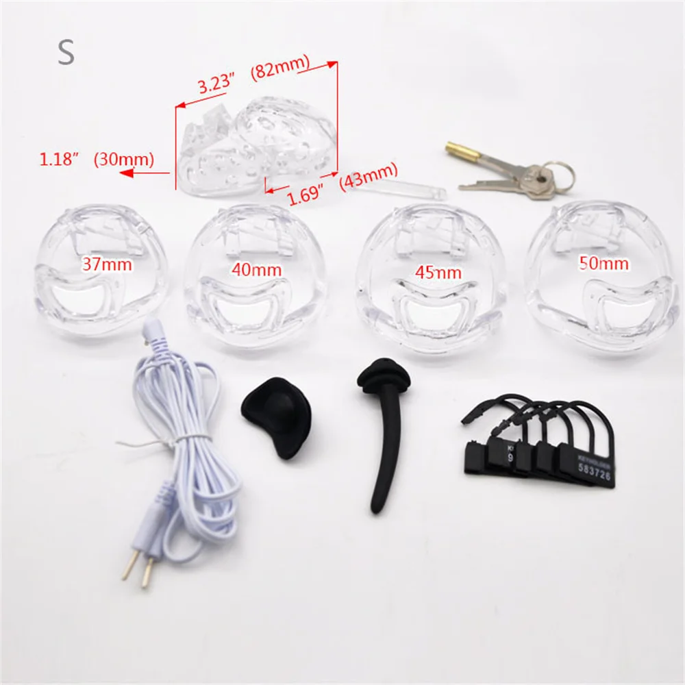 Male Chastity Device Penis Cage Ring Ball Lock Electro BDSM Restraint Toy