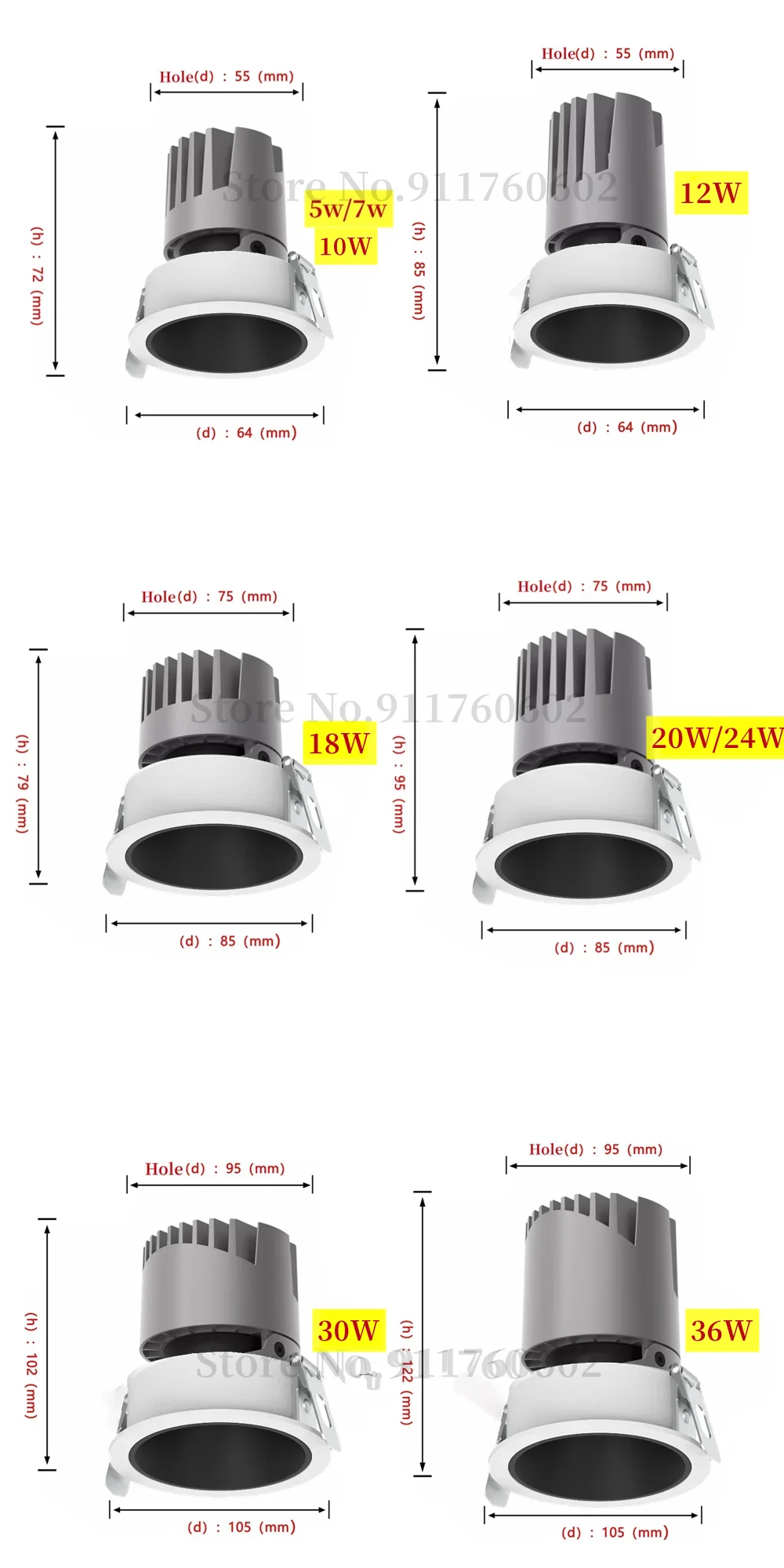 Round Recessed Anti-glare LED COB Spotlight CRI97 24&deg; 24W 30W Dimmable LED Downlight 10W 18W 20W Ceiling Spot Indoor Lighting led downlight recessed ceiling spotlight ceiling lamps
