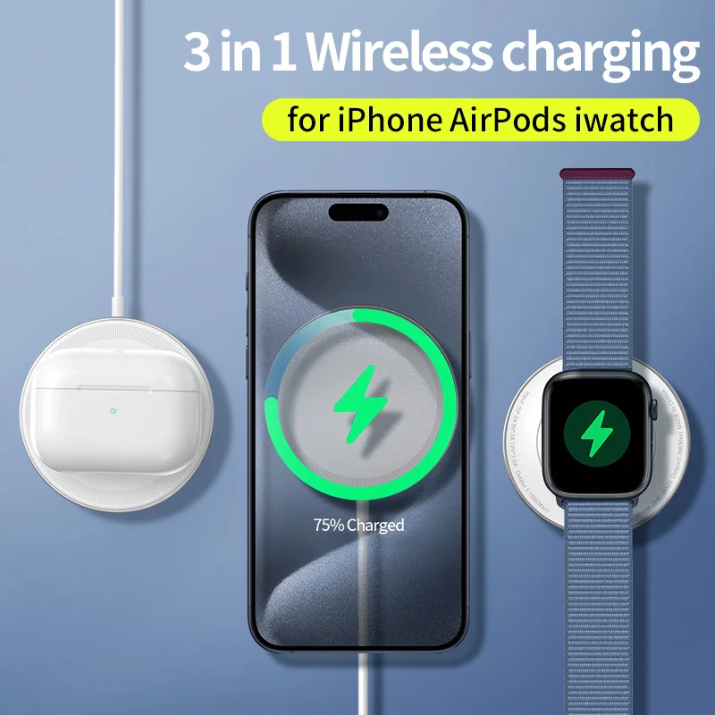 

Magnetic Wireless Charger 3 In 1 Double Sided 18W Fast Charging for Apple Devices iPhone 15 14 13 12 Airpods Watch Qi Standard