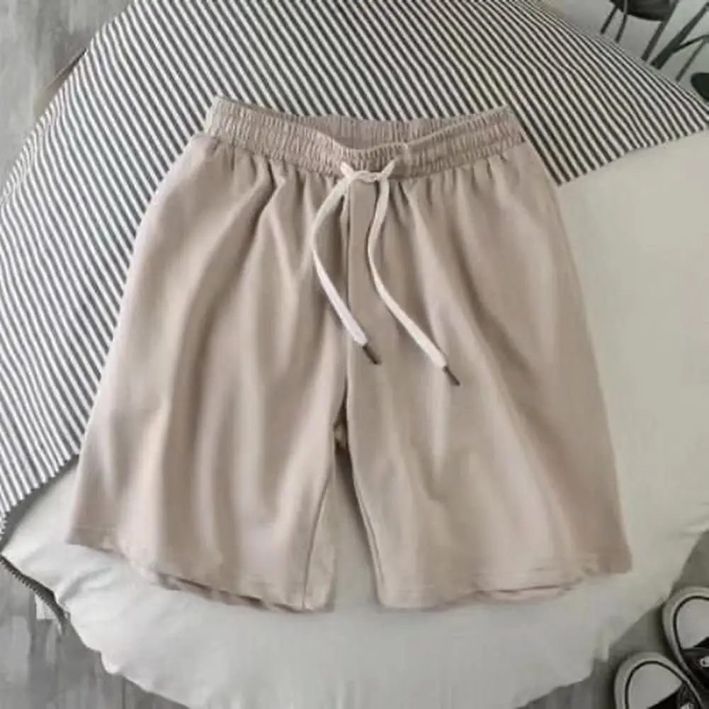 

Breathable Exercise Shorts Quick-drying Athletic Shorts with Elastic Waistband Pockets for Men Summer Solid Color Wide Leg