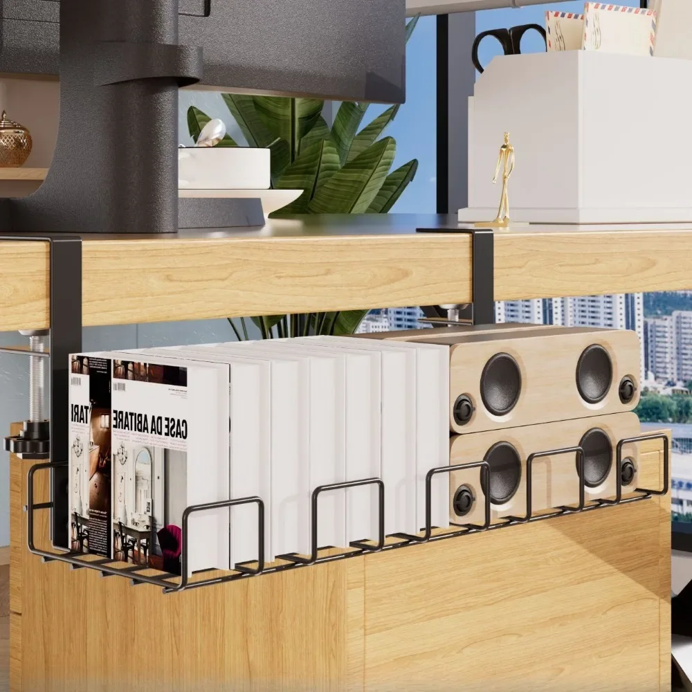 Under Table Storage Racks Metal Cable Management Tray Home Office Desk Wire Organizer No Punching Kitchen Storage Accessories