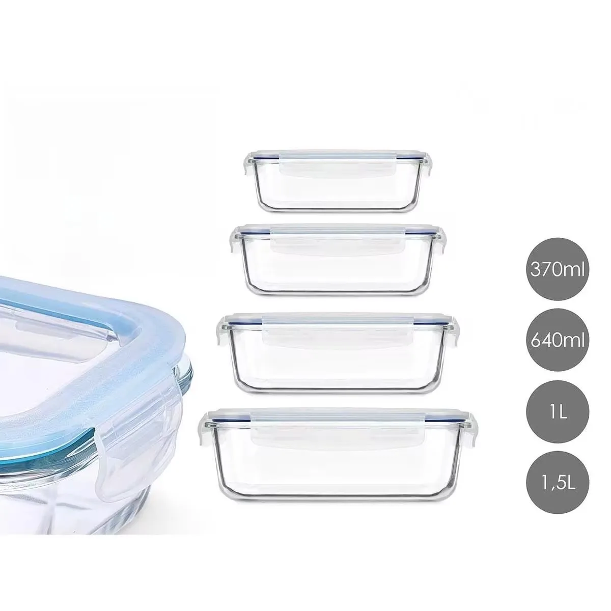 Kitchen Food Containers with Lid Glass Sealed Rectangular Borosilic Box Refrigerator Storage Box Microwave-heated Lunch Boxes 6