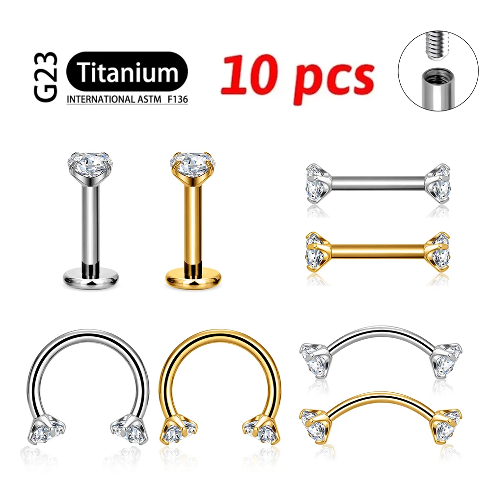ASTM F136 Titanium 16G CZ Cartilage Helix Daith Rook Earring Eyebrow Curved Barbell Labret Lip Piercing Body Jewelry 10Pcs/lot piercing jewelry,body piercing jewelry,body jewelry,ear piercing jewelry,body piercing earrings