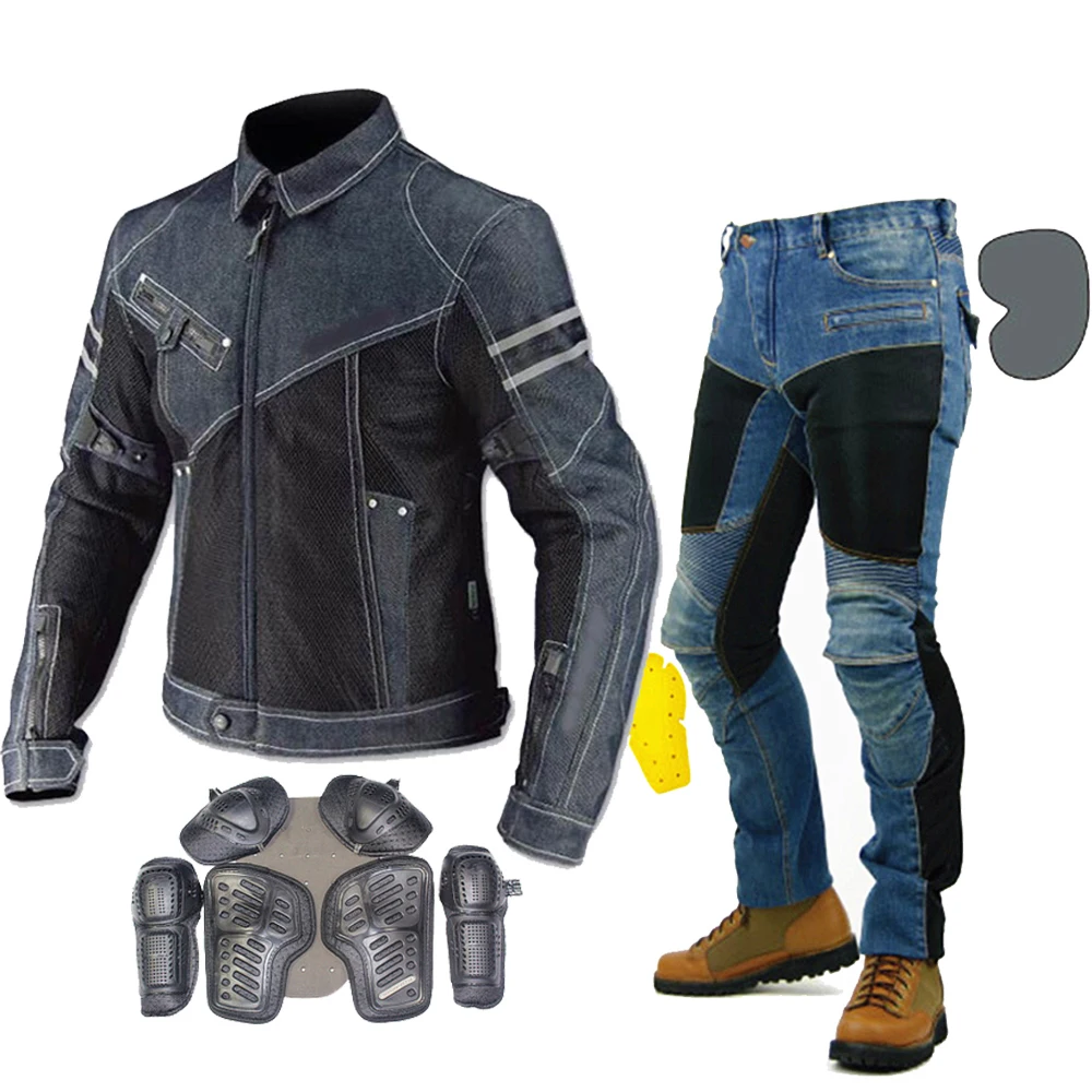 Motorcycle Denim Jacket Mesh Racing Suit Locomotive Anti-fall Clothing Motorcycle Riding Jacket Jeans Motocross Coat Pants Men