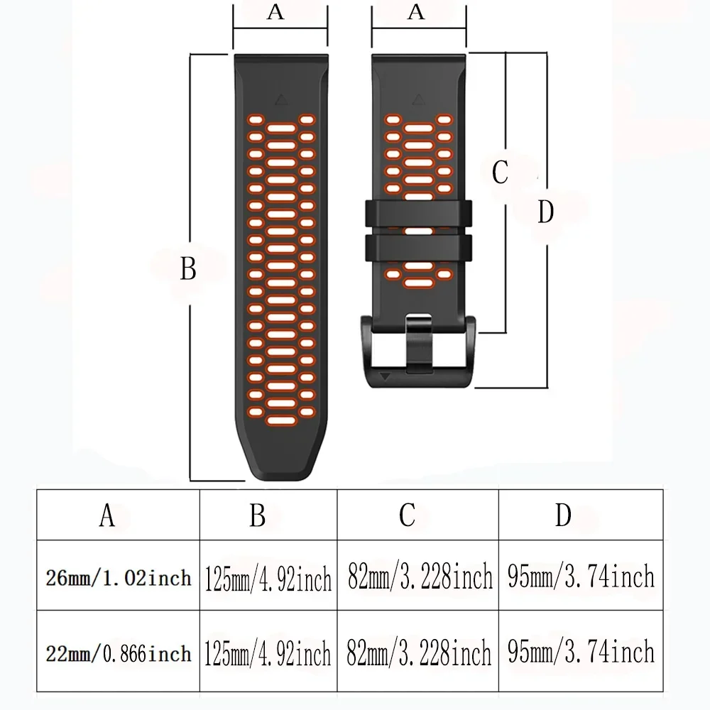 Silicone Quick Release Watch Strap, 26mm & 22mm Adjustable Wristband Bracelet