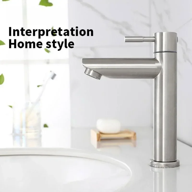 Basin Faucet 304 Stainless Steel Single Cold Water Tap Deck Mounted Lengthening and Raising Basin Sink Tap basin faucet