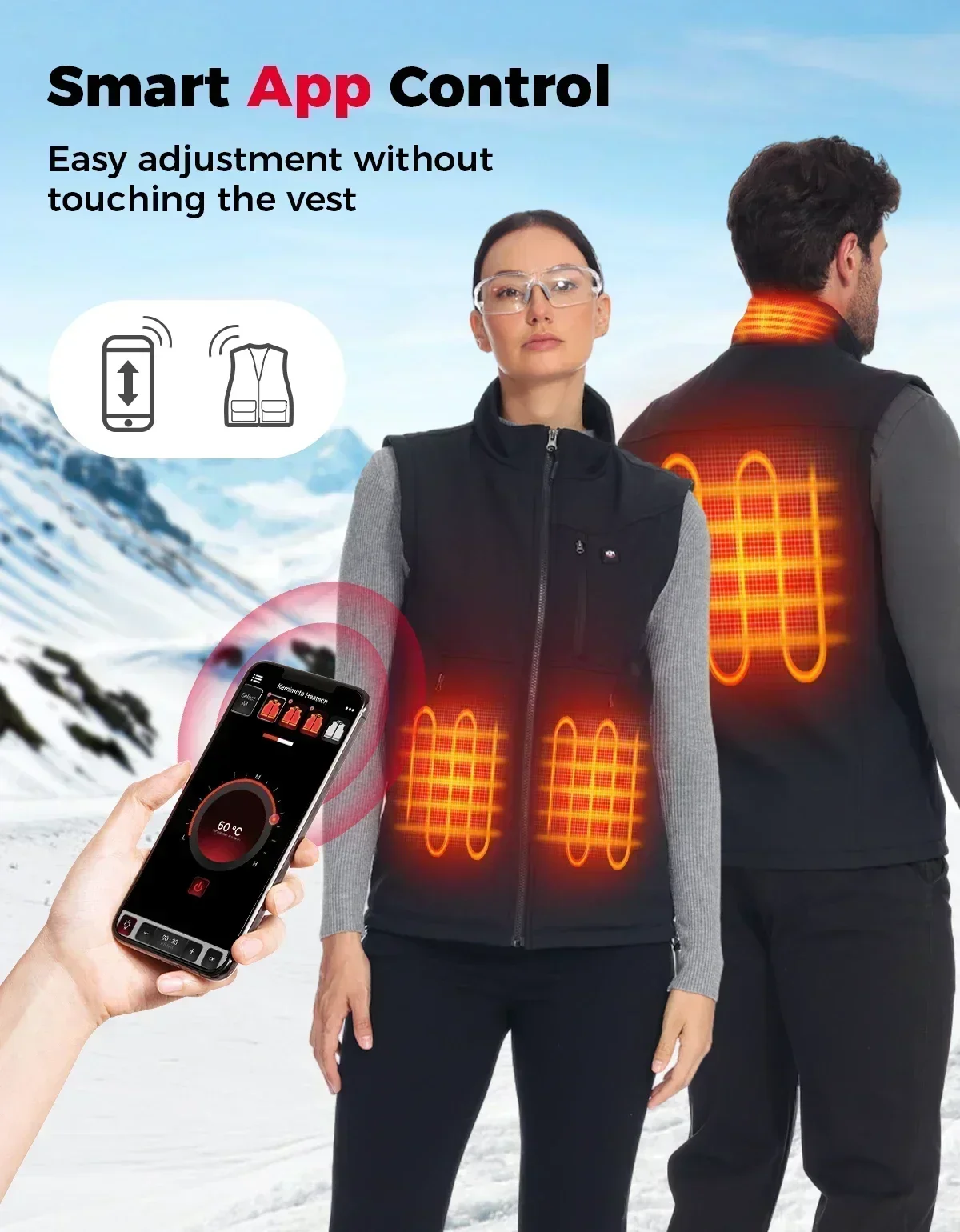 KEMIMOTO Heated Vest Winter Warm Unisex Jacket 6 Heating Areas 10000mAh Power Bank APP Control for Outdoor Sports Moto Riding heated jacket heated vest