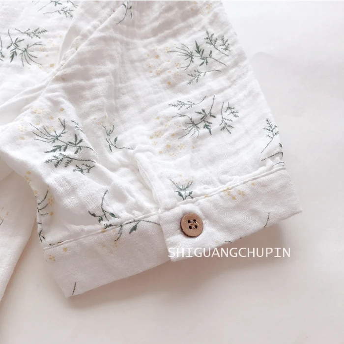 Autumn 2 Layer Cotton Yarn Blouses Women Stand Collar Leaf Floral Tops Long Sleeve Loose Casual Shirts Spring New T38102JM