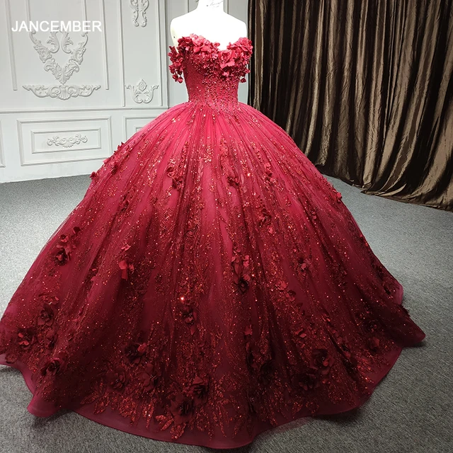 Quinceanera Dresses Ball Gown Sequined Vestidos De 15 Años Flowers Red Sweetheart Beading Evening Party Dress 2022 1