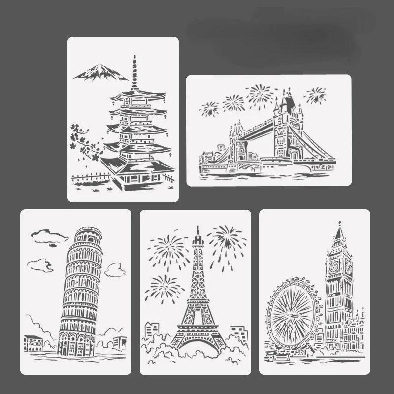 World Scenic Stencils Eiffel Tower Taj Mahal Hollow Stencil Spray/hand Painting Template Graffiti Painting Template