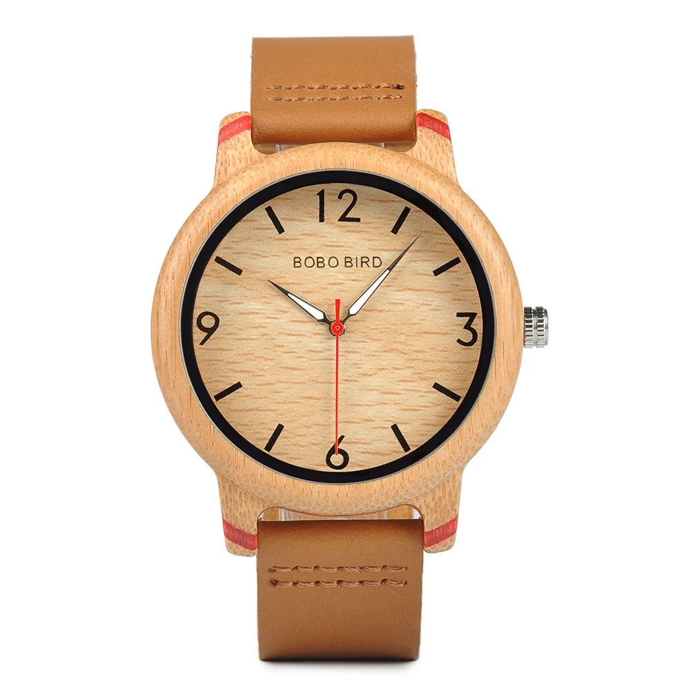 BOBO BIRD Green Leather Wood Watch with Japan Quartz Movement – Stylish Customizable Gift