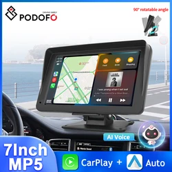 PodoNuremberg-Moniteur de voiture universel, AirPlay, Radio, Limitation, Lecteur vidéo, Portable, HD, Carplay sans fil, Commande vocale automatique, 7 pouces