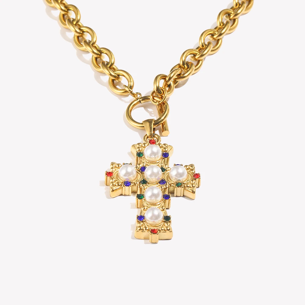 Collana Donna Con Ciondolo Croce - Placcata Oro 18K, Catena Regolabile 40-46 Cm, Ipoallergenica, Elegante E Semplice