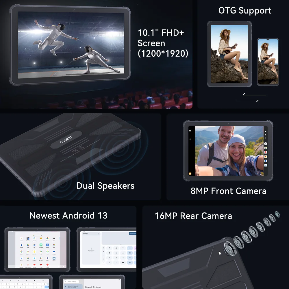 Cubot TAB KINGKONG Rugged Tablet 10.1" Android 13 16GB(8GB+8GB Extended)+256GB MT8788 10600mAh Battery IP68 Waterproof PC Pad 2