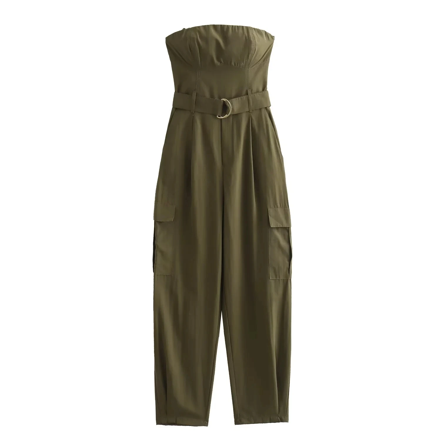 

Army Green Jumpsuit Women 2023 Summer Chic Long Cargo Pants Overalls Combinations One Pieces Baggy Vintage Fashion Off Shoulder
