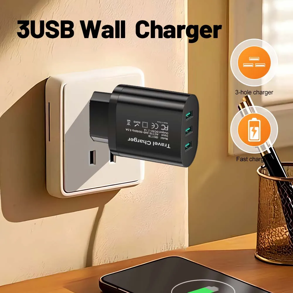 3 Ports USB Phone Charger 2.1A Fast Charging For Samsung Xiaomi Huawei iPhone Mobile Phone Adapter EU/US/UK Plug
