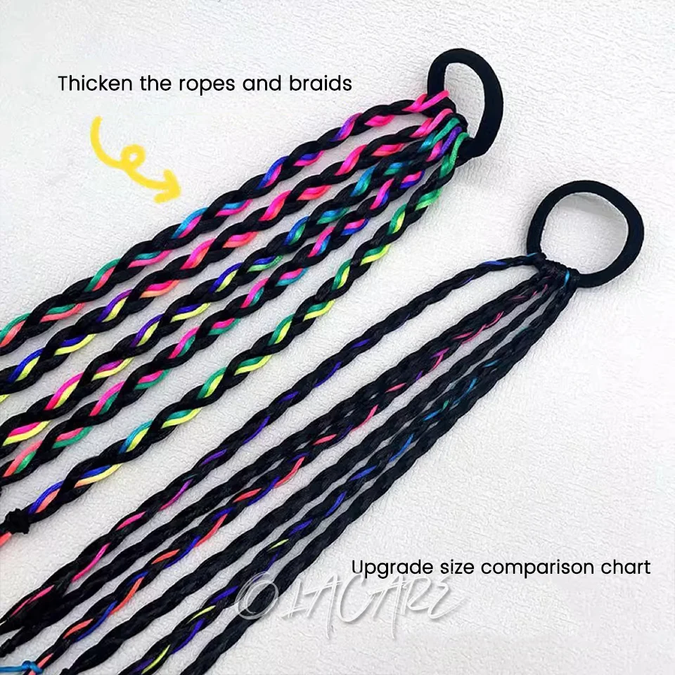Synthetic Colored Braided Ponytail Hair Extension 42CM Elastic Rubber Band Braiding Ponytail Hair Extensions For Girls