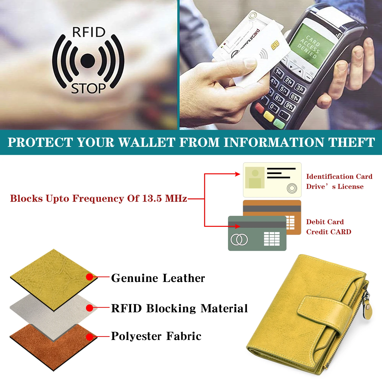 SENDEFN Casual Women Genuine Leather Wallet RFID Blocking Short Multi Function Large Capacity Zipper Coin Purse Money Clip 5191