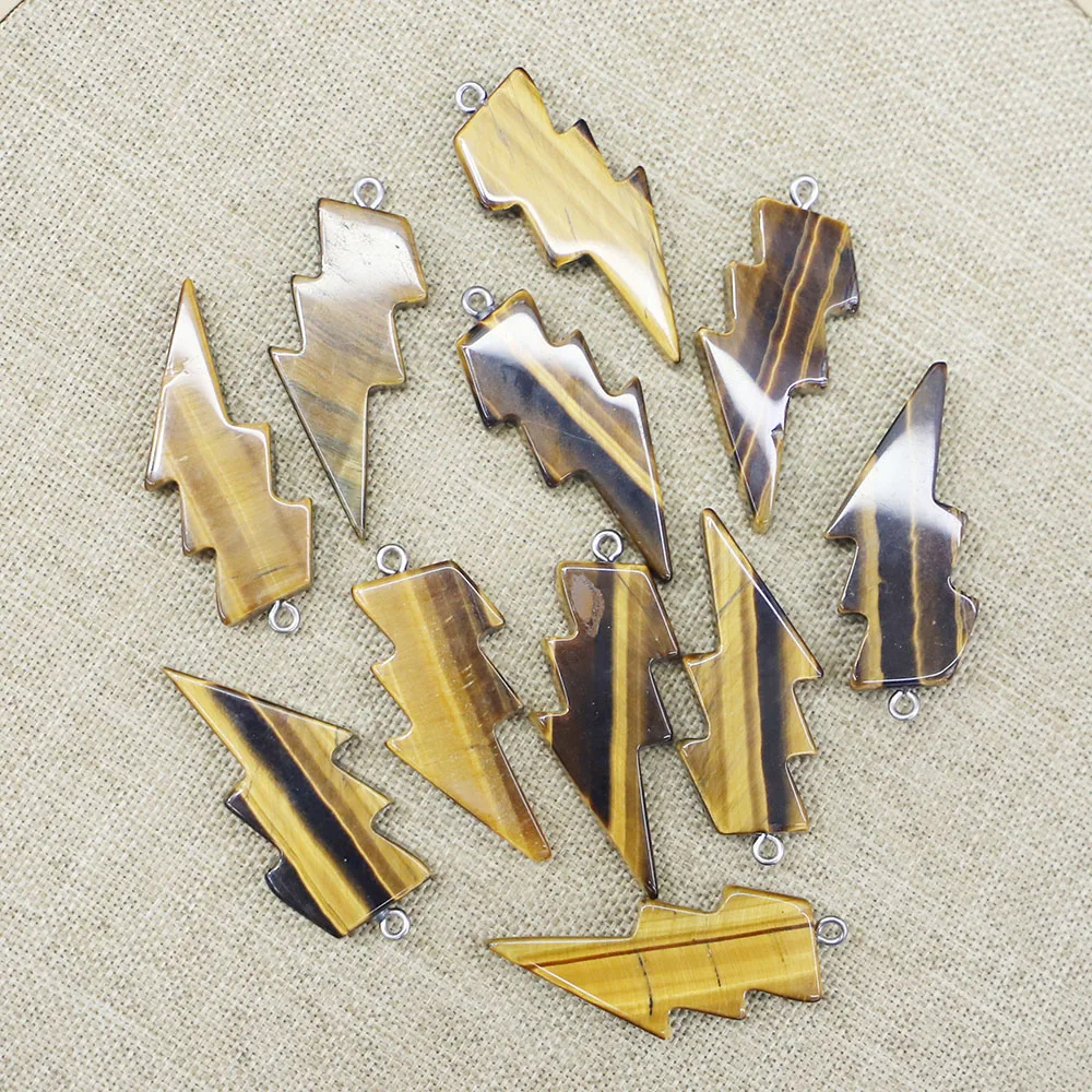 New Hot 42x20MM Natural Tiger Eye Stone Lightning Pendants Charms for Healing Crystals Necklace Jewelry Making 10pcs Wholesale