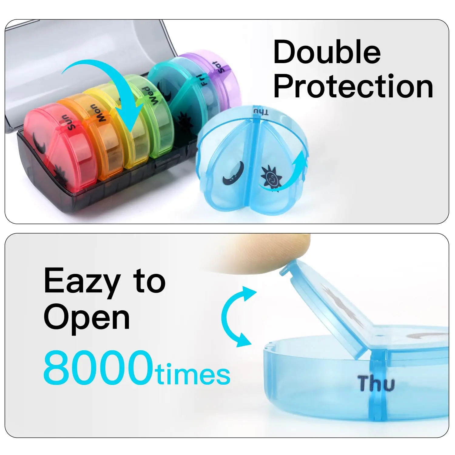 Pill Container Dispenser 2 Times a Day 7 Day Pill Case Round Travel Medicine Organizer Large Daily for Vitamins Medications