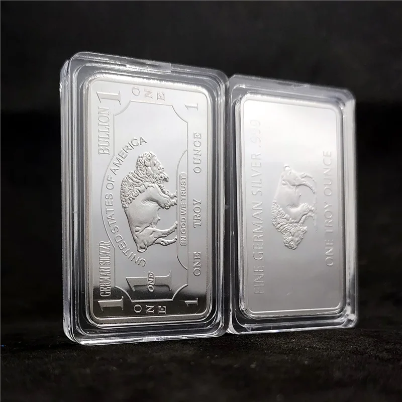 Barra Placcata Argento Usa 1Oz Troy Oncia American Buffalo Placcato Oro Lingotti Bar Moneta D'Arte Moderna Da Collezione