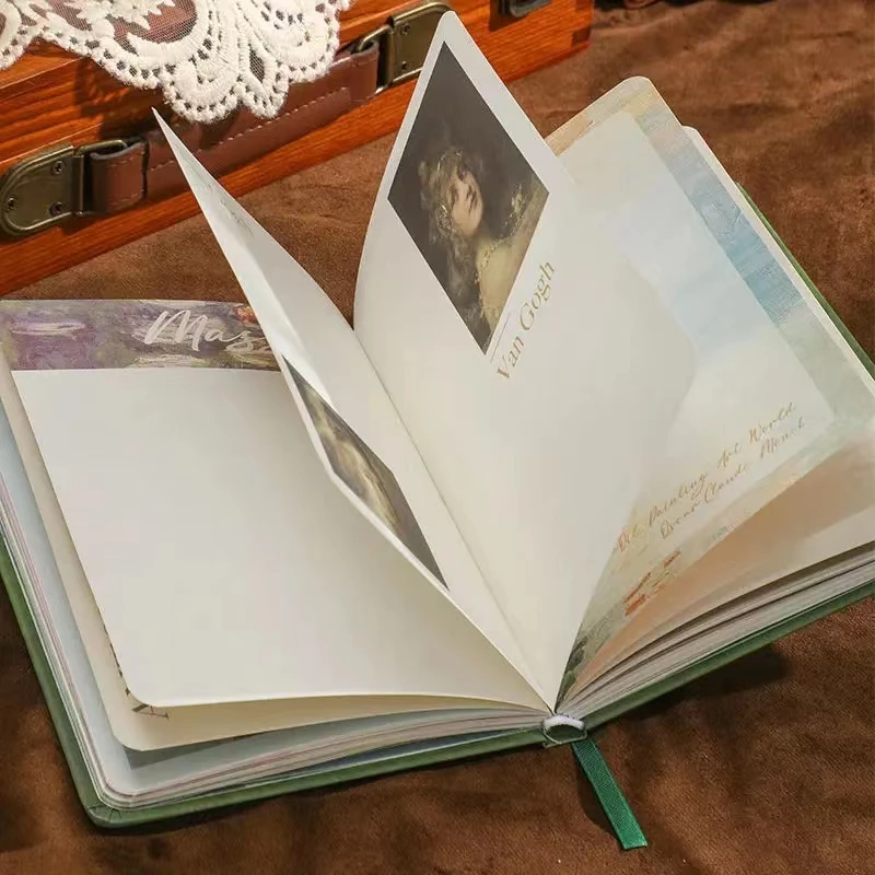 Retro Hardcover Notebooks Color Page Oil Painting Illustration Beautiful Diary Student Weekly Planner Notepad