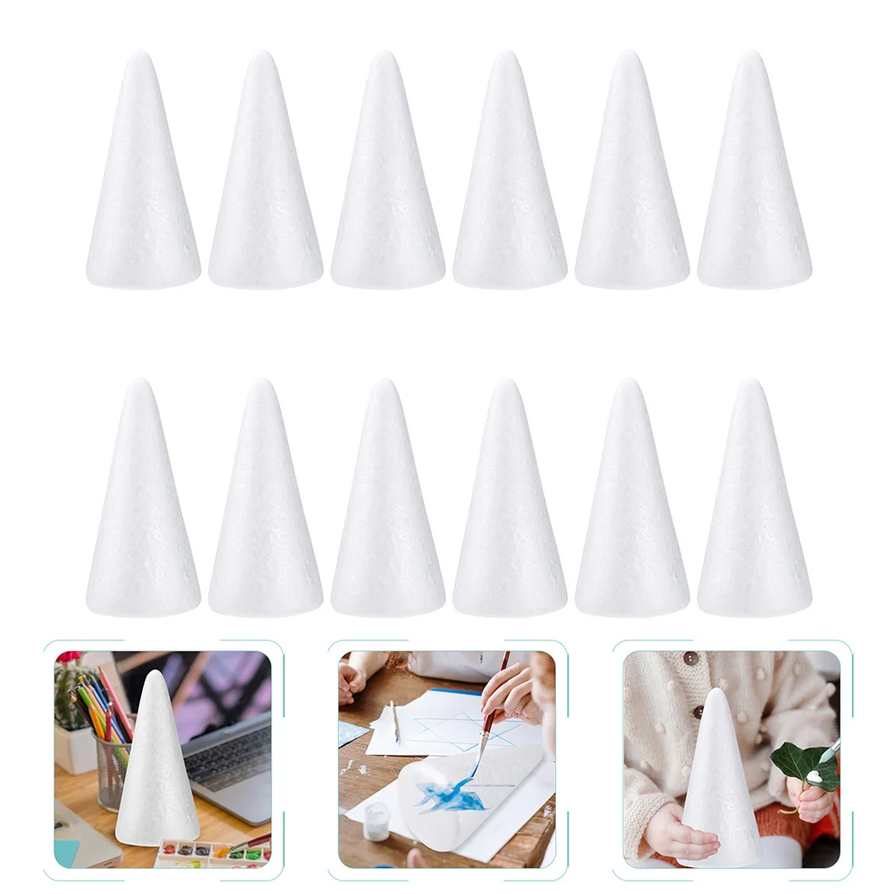 Amosfun 2pcs White Foam Cones Arts and Crafts Cone Shaped Foams Craft  Projects Christmas Tree Table Centerpiece Cone Decor