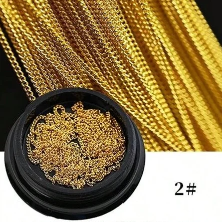 Metallic Flat Chain Nail Art Decorations - Gold & Silver Studs