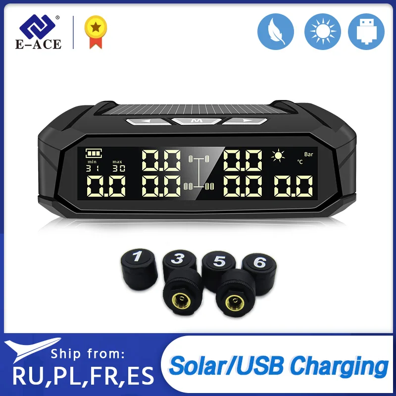 

E-ACE K11 8bar Tpms sensor Solar Power TPMS Car Detector 6 Sensors tpms tire pressure monitoring system Tire pressure sensors