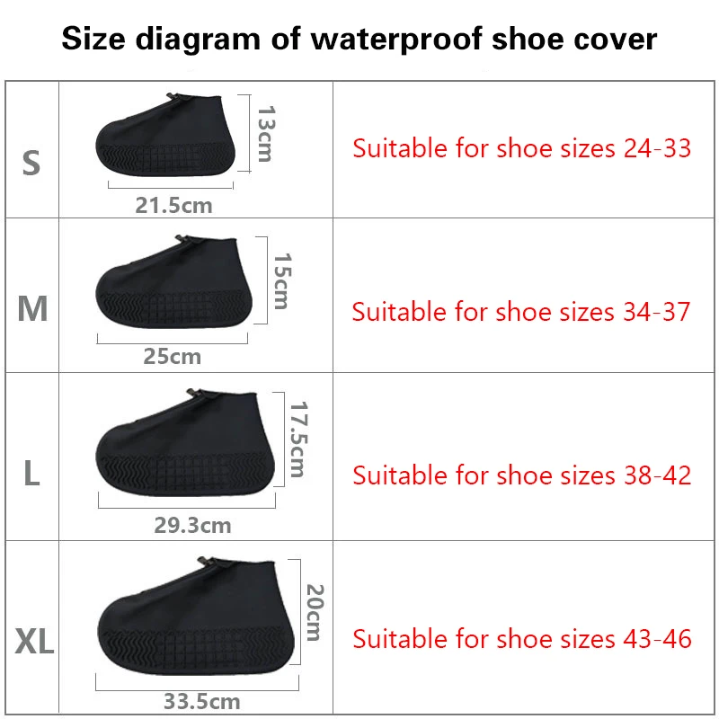 1 Pair Waterproof Reusable Folding Not-Slip Silicone Rain Shoe Covers Zipper Outdoor Protectors