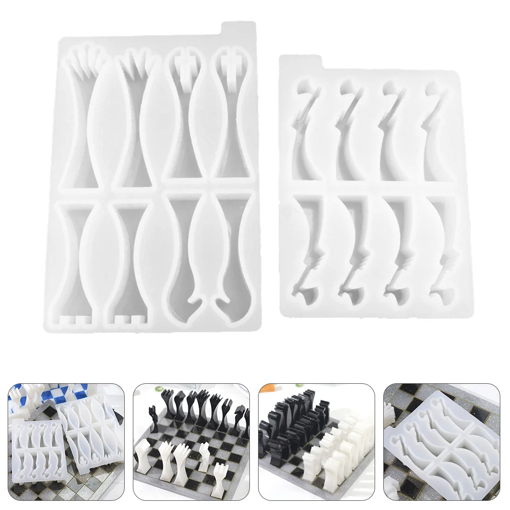 

2 Pcs Chess Mold Epoxy Resin Craft Molds Casting DIY Moulds Silicone Candles Chocolate Set