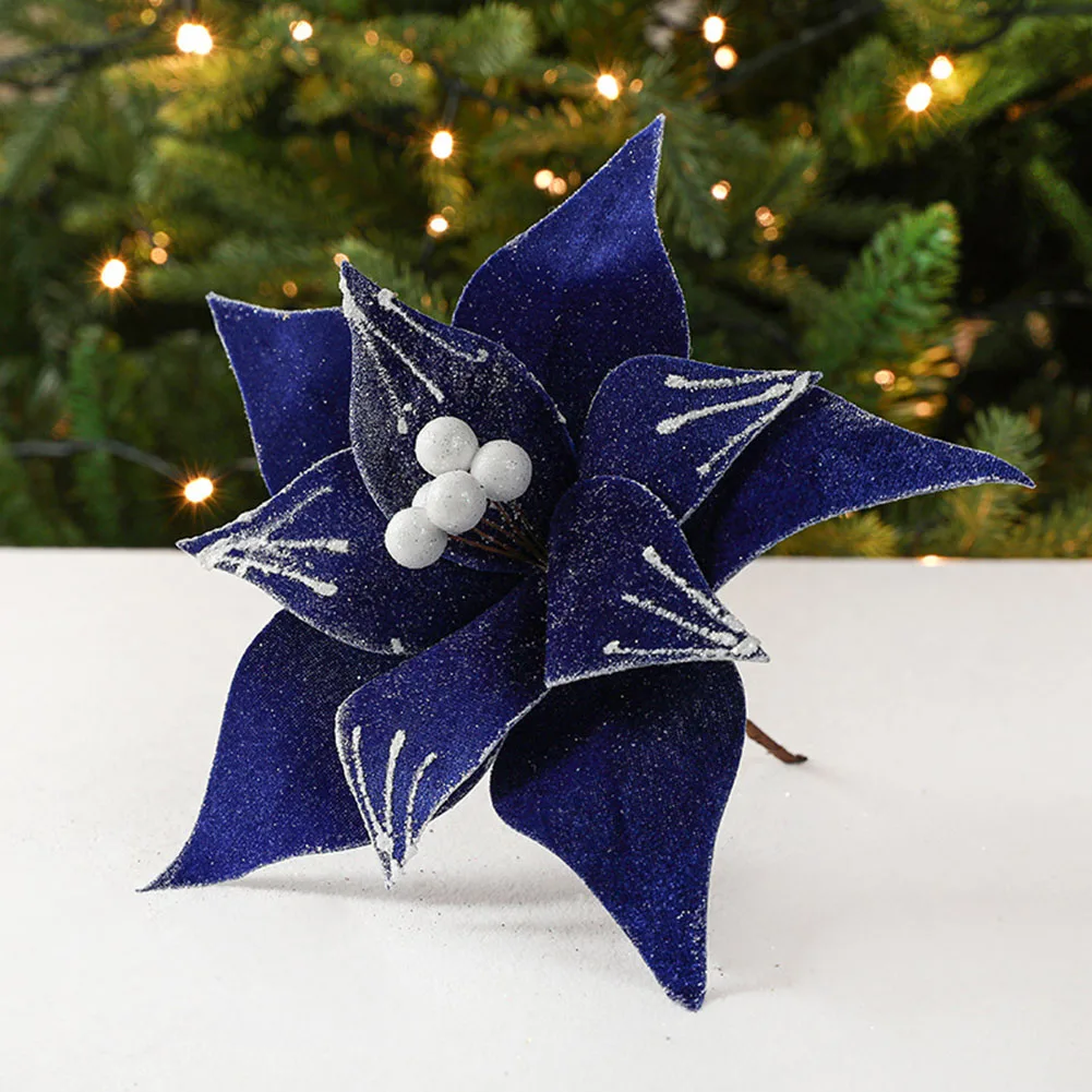 thumbnail image 1 of 28cm Christmas Poinsettia Glitter Flower Hanging Xmas Party Tree Decoration Xmas Artificial Poinsettia Floral DIY Garlands, 1 of 5