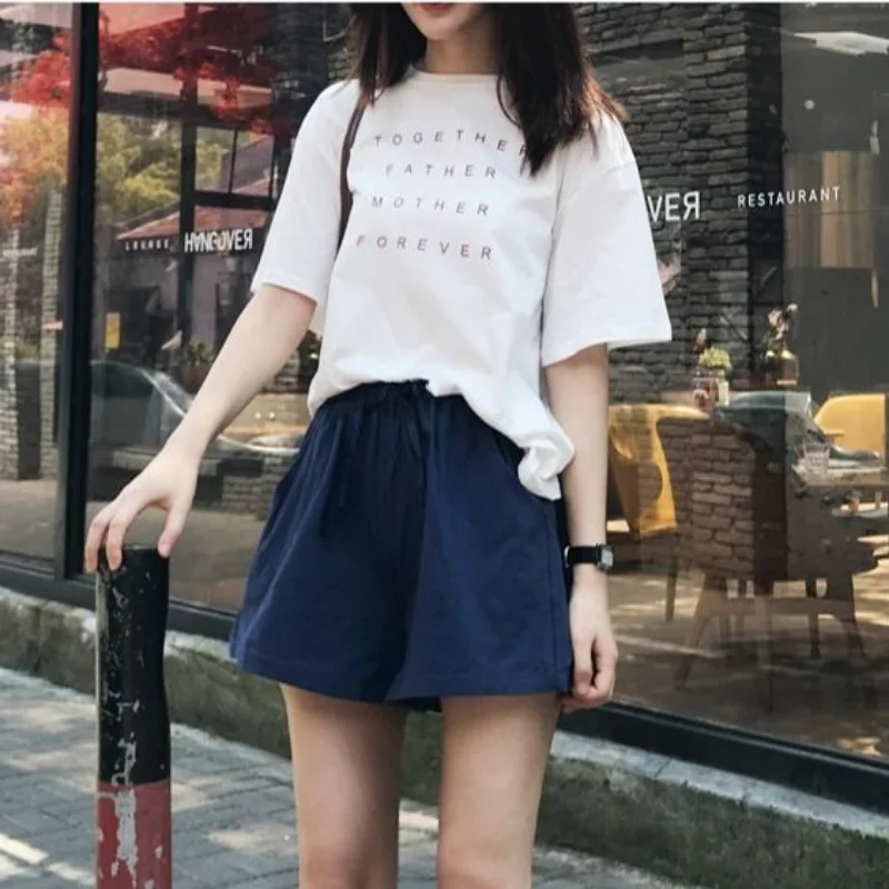 Women's Shorts Elastic Waist Short Pants for Woman To Wear Baggy Cargo Boxer Loose Cotton Outdoor Design Korean Style Elegant XL