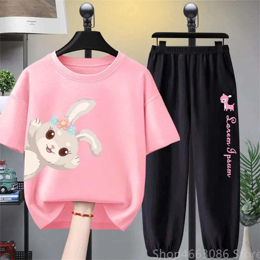 

2024 Summer kid baby Girls Clothes Child short Tops t shirt + pants teenager Tracksuit 6 8 9 10 11 12 Year
