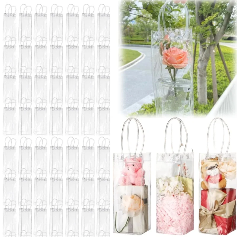 5–100 Stück durchsichtige Geschenktüten aus Kunststoff mit Griff, transparente Geschenktüte, wiederverwendbare Einkaufstasche, PVC-Goodie-Taschen für Hochzeits-Partyzubehör