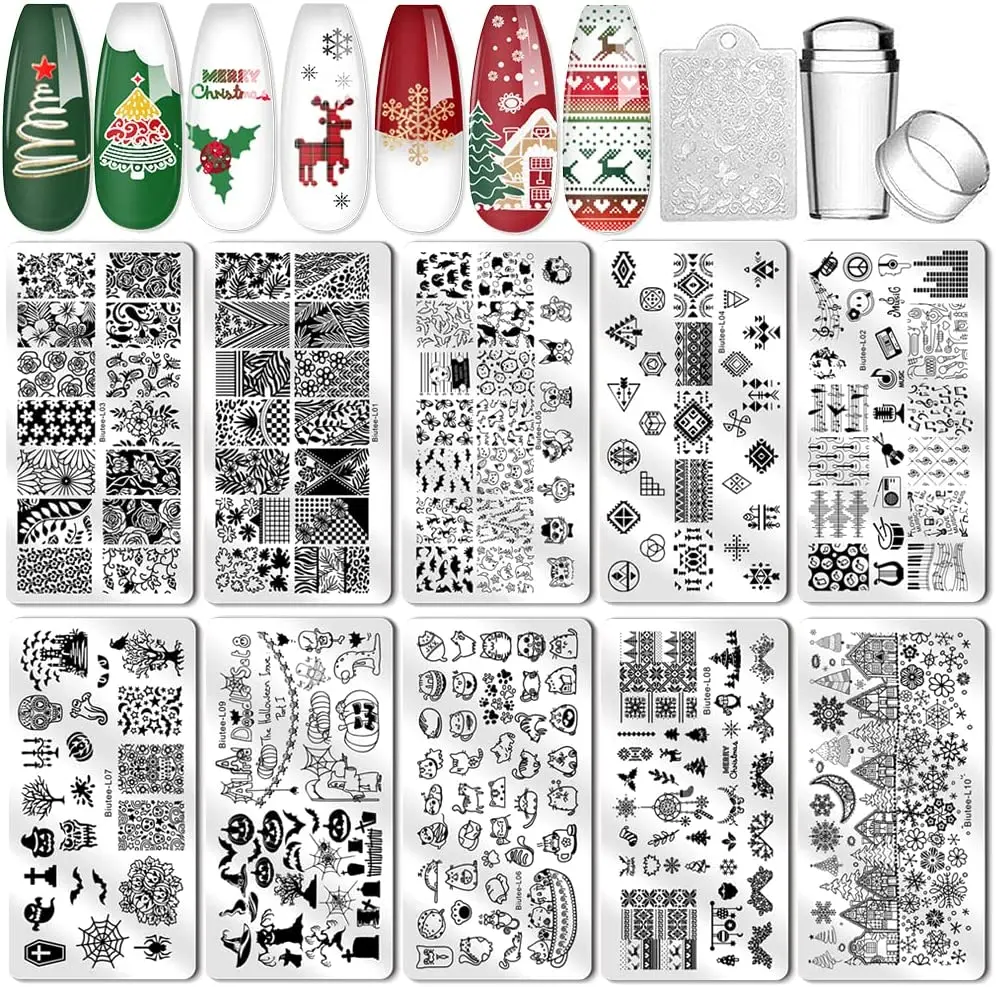 

Biutee Nail Art Templates Stamping Plate Christmas Halloween Flower Nail Polish Print Jelly Stamper Manicure Stencil Plates Tool