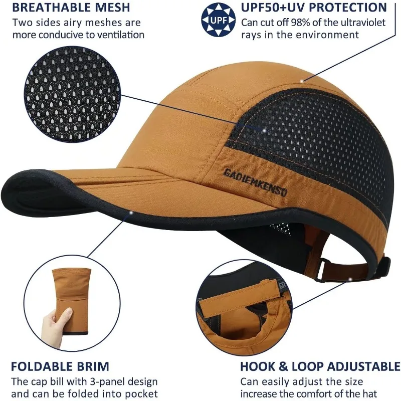 Gadiemkensd Visors Hats Folding Brim Lightweight Rapid Dry Fabric Beach Hat